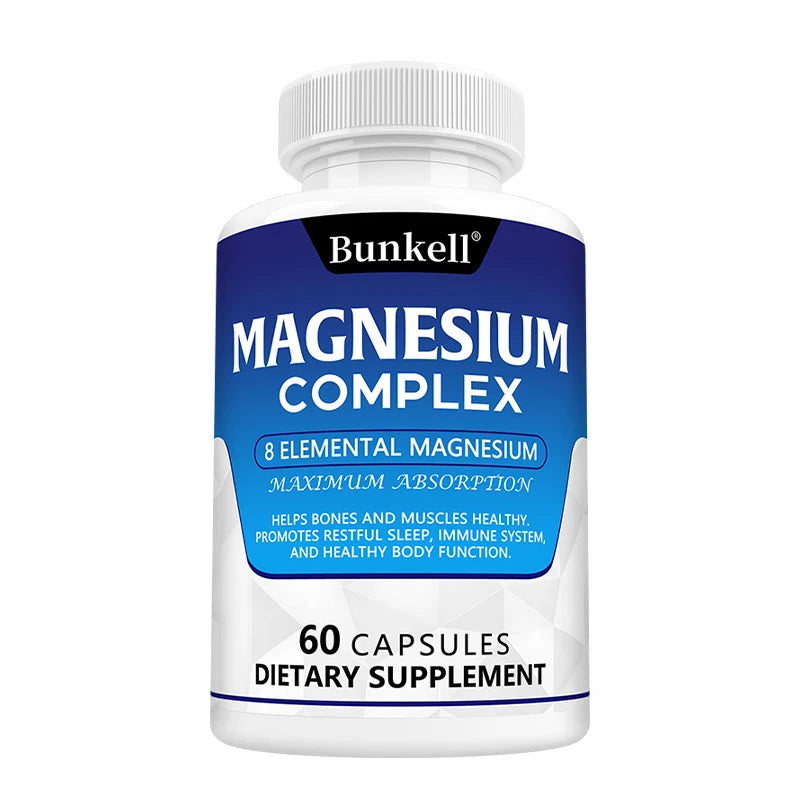 Magnesium Complex Supplement 8 Elemental 1000mg - for Bones, Muscle, Recovery, Energy, Vegan Non-GMO 120 Capsules