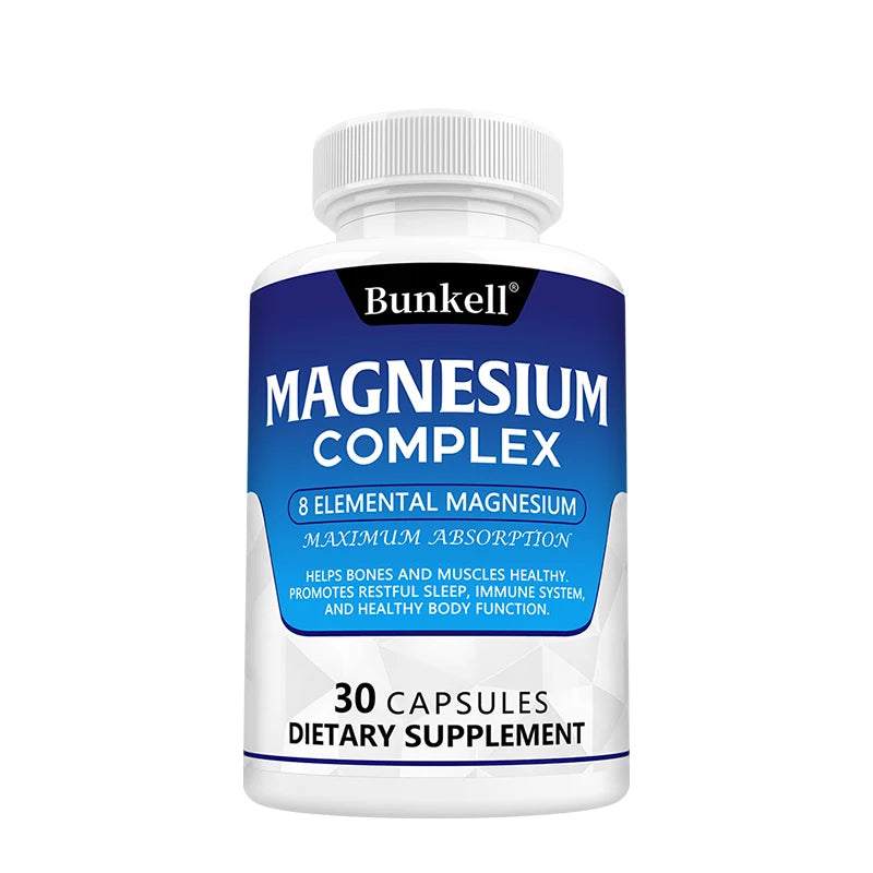 Magnesium Complex Supplement 8 Elemental 1000mg - for Bones, Muscle, Recovery, Energy, Vegan Non-GMO 120 Capsules