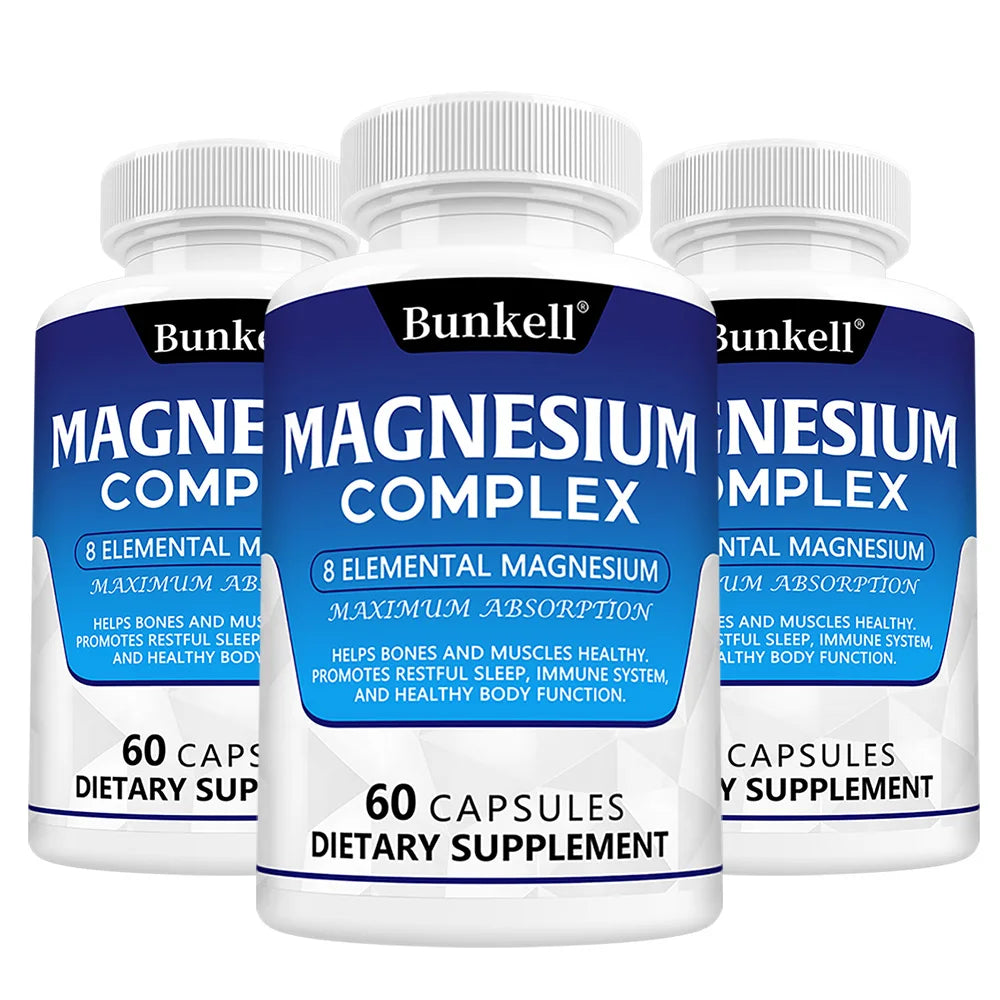 Magnesium Complex Supplement 8 Elemental 1000mg - for Bones, Muscle, Recovery, Energy, Vegan Non-GMO 120 Capsules