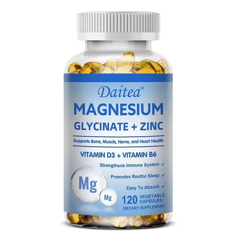Daitea Magnesium and Zinc Capsules - Magnesium Glycinate Supplement to Support Muscle, Nerve, Joint and Heart Health