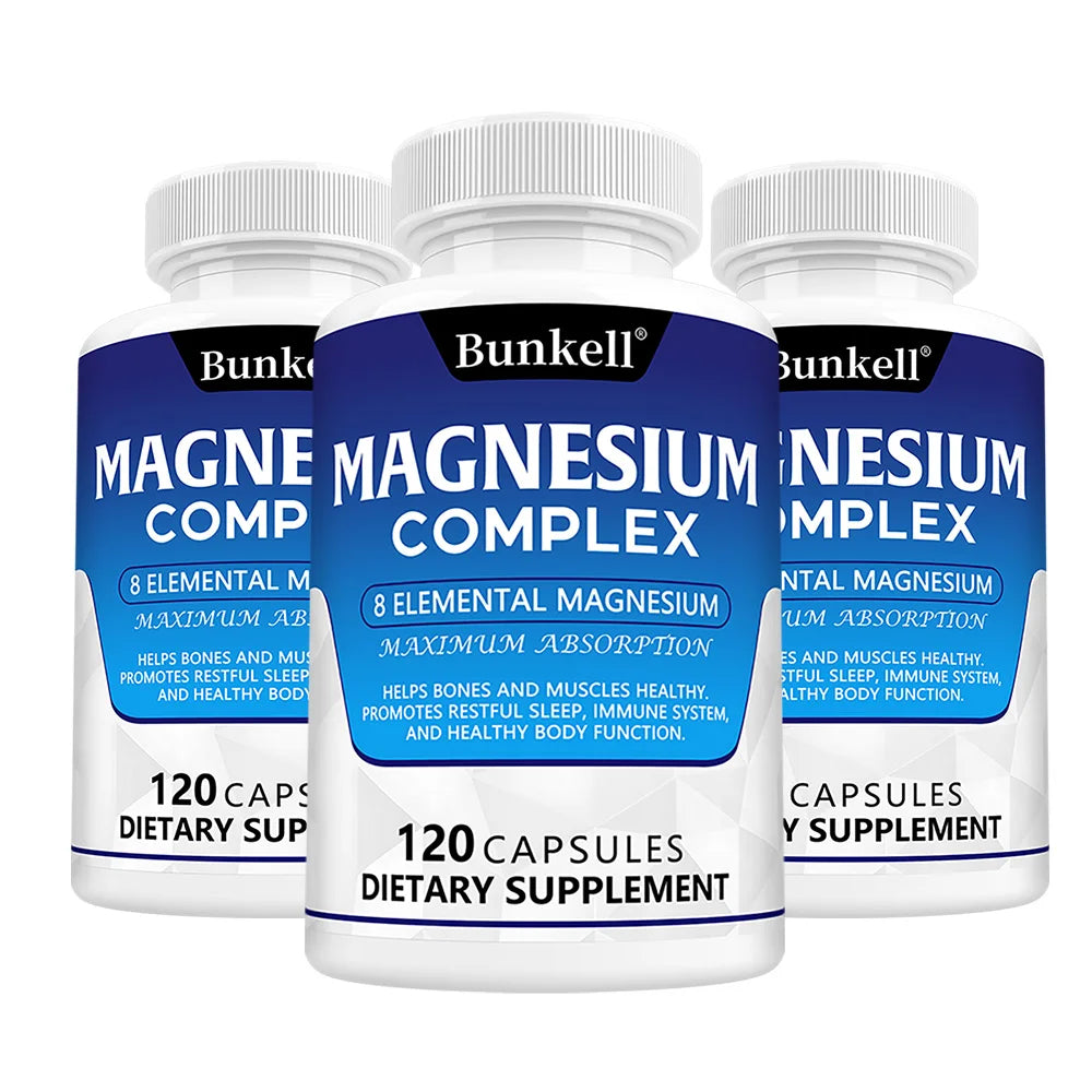 Magnesium Complex Supplement 8 Elemental 1000mg - for Bones, Muscle, Recovery, Energy, Vegan Non-GMO 120 Capsules
