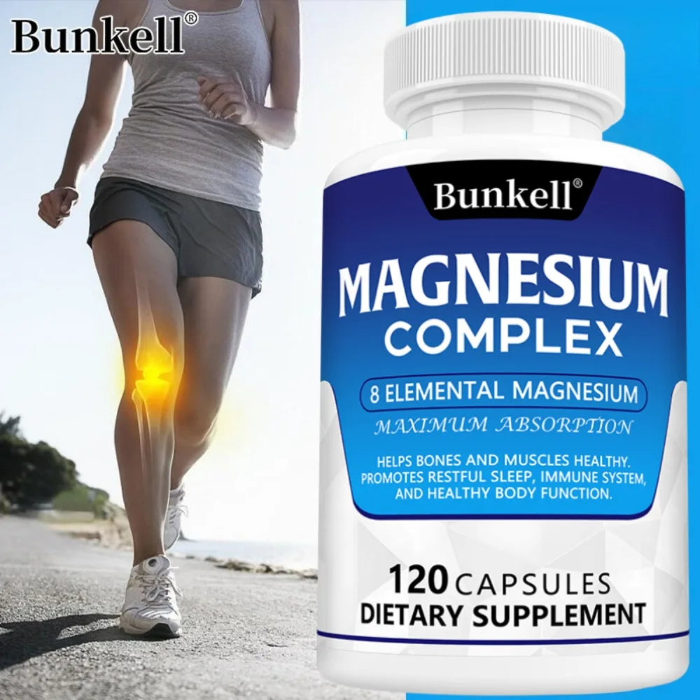 Magnesium Complex Supplement 8 Elemental 1000mg - for Bones, Muscle, Recovery, Energy, Vegan Non-GMO 120 Capsules