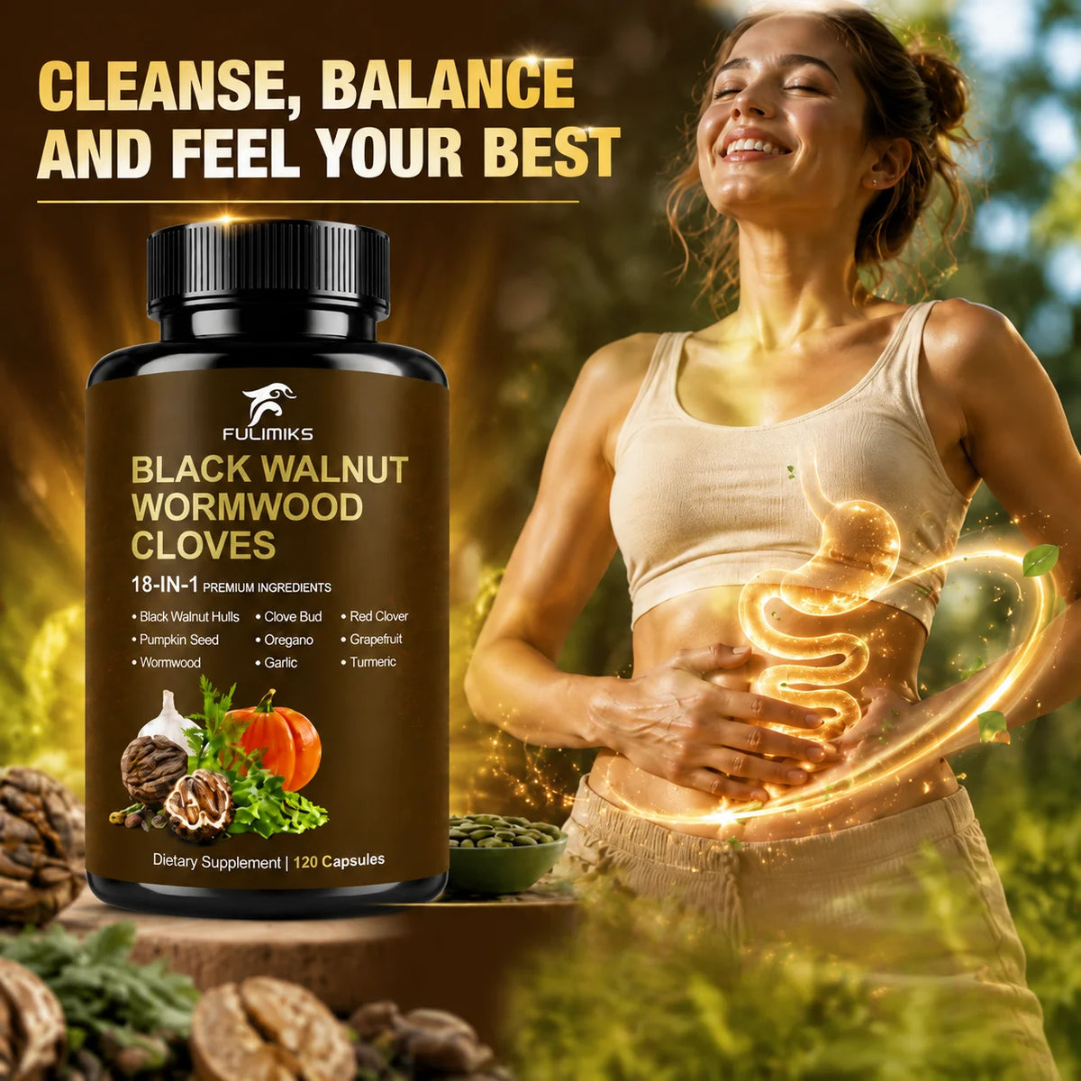 Support Gut Cleanse, Digestive Comfort, Intestinal Balance & Immune Health,with Oregano Garlic